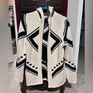 Women’s Large Black and White Geometric Knit Cardigan